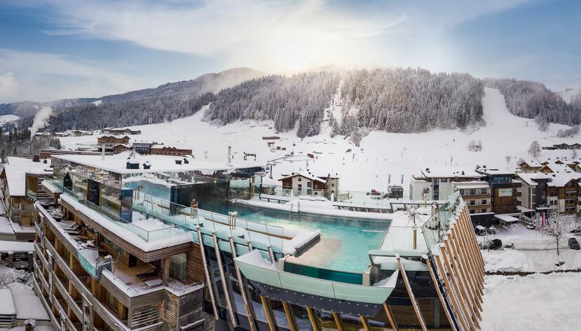 hotel with infinity pool in winter